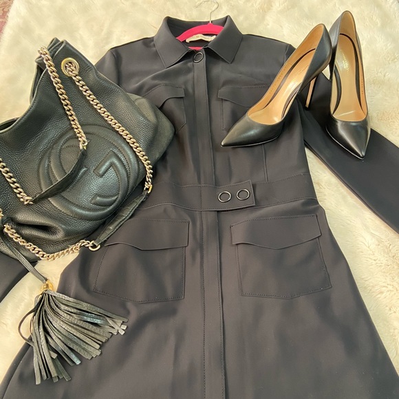 Tory Burch black stretch trench coat/dress Sz S/P - Picture 3 of 8